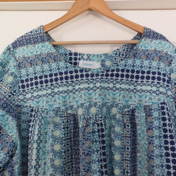 Womens Dress Cotton Muumuu Patio Floral  Green Blue Pockets Size 3X - Picture 2 of 5